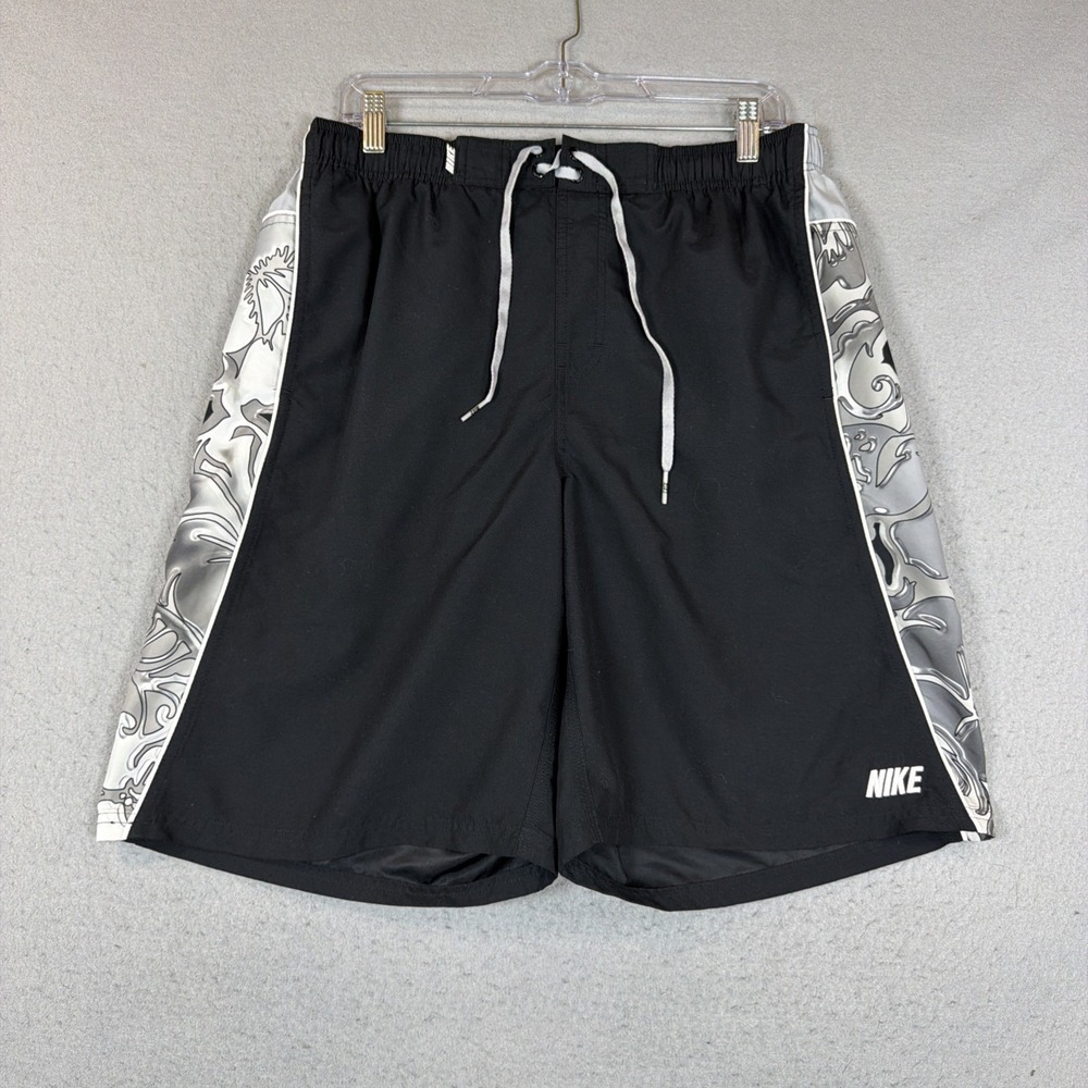 Y2K Nike Mens Swim Trunks Size Large Black Tie Front Liner Board Shorts Surfing